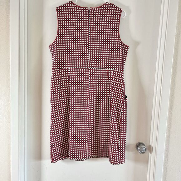 Lands End Dress Womens Sz 16 Red Ponte Polka Dot Sheath Sleeveless Stretch - Picture 2 of 10